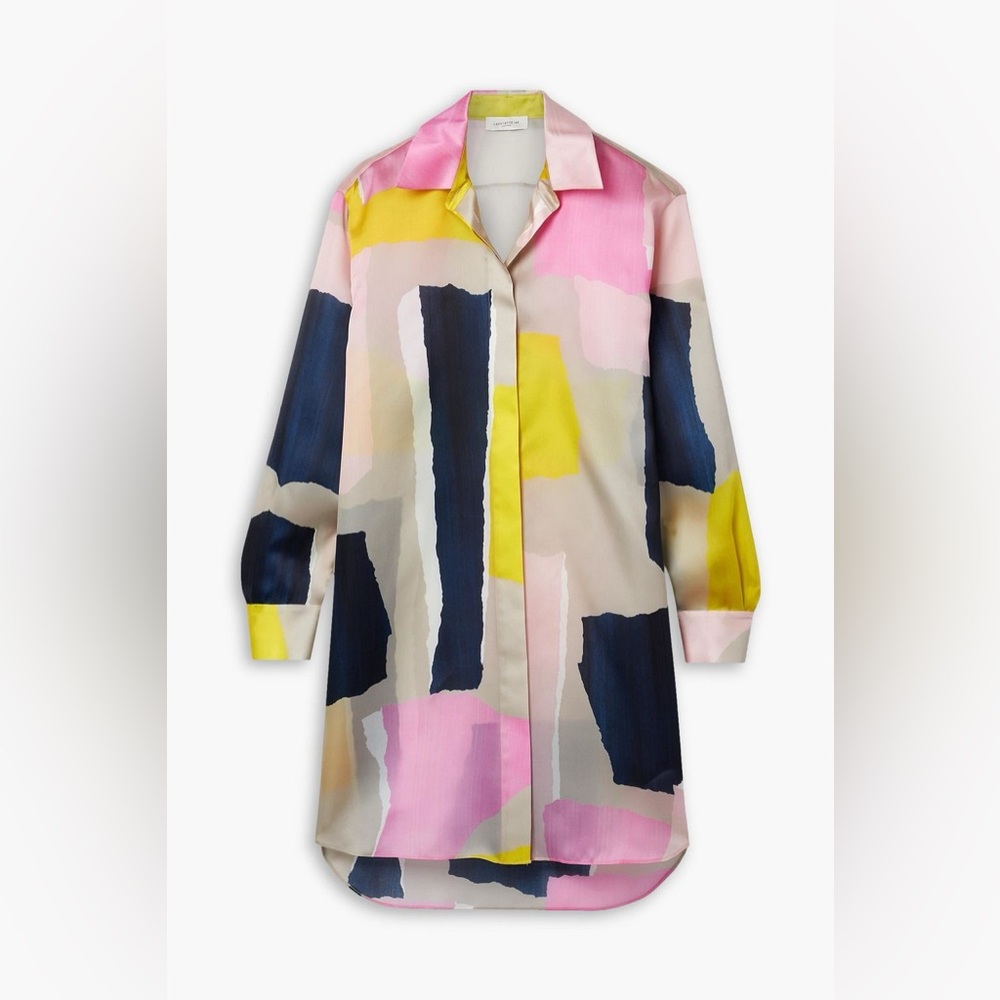 LAFAYETTE 148 Oversized Printed Silk-satin Shirt In Pink XS / Small  $1498 SOLD